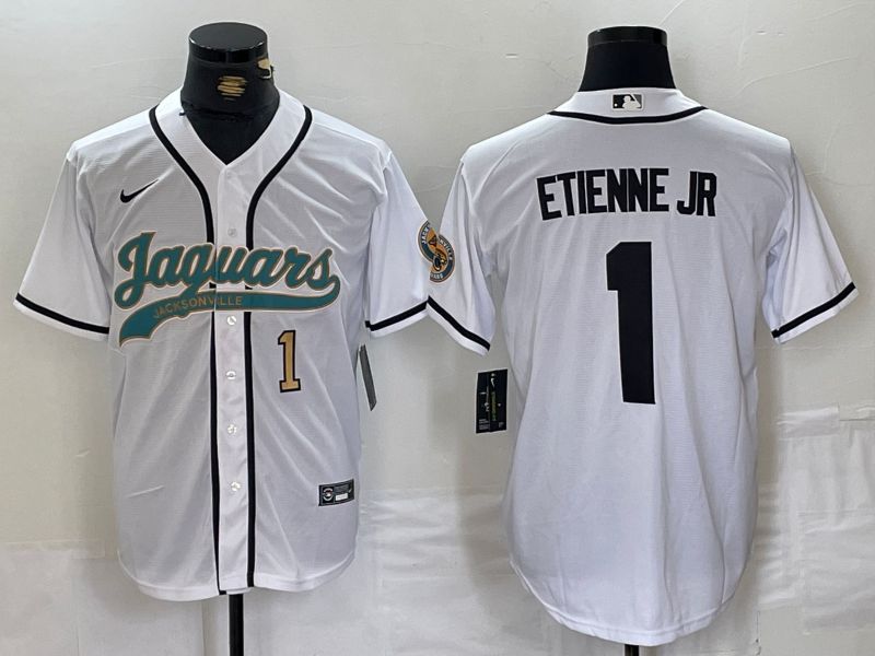 Men Jacksonville Jaguars #1 Etienne JR White Joint Name 2024 Nike Limited NFL Jersey style 2